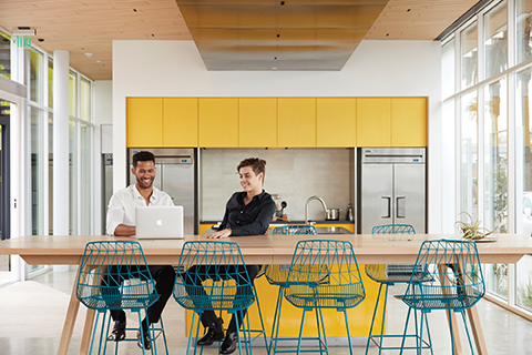 Communal dining area with guests