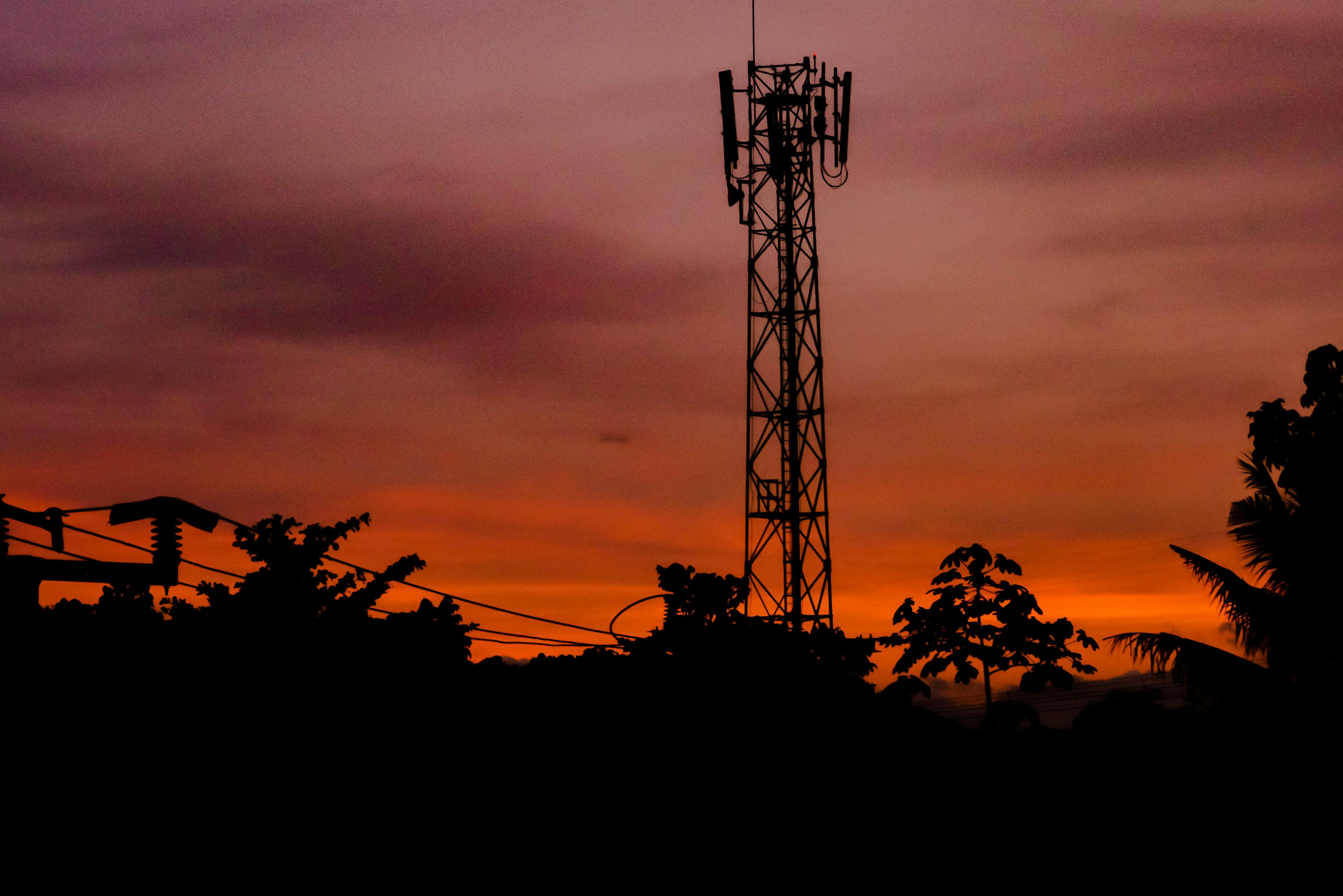 A radio communications tower.