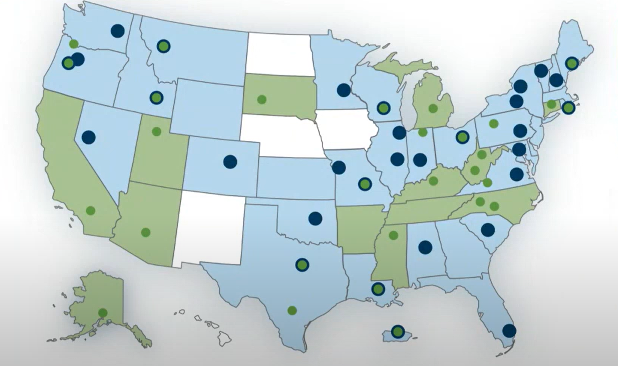 Screenshot of Tech Hubs map in the U.S.