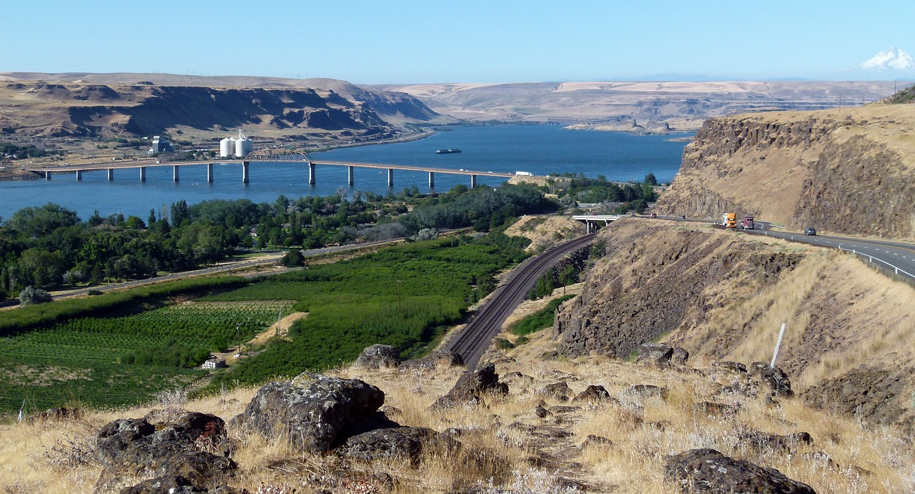 The Columbia River and surrounding landscape.
