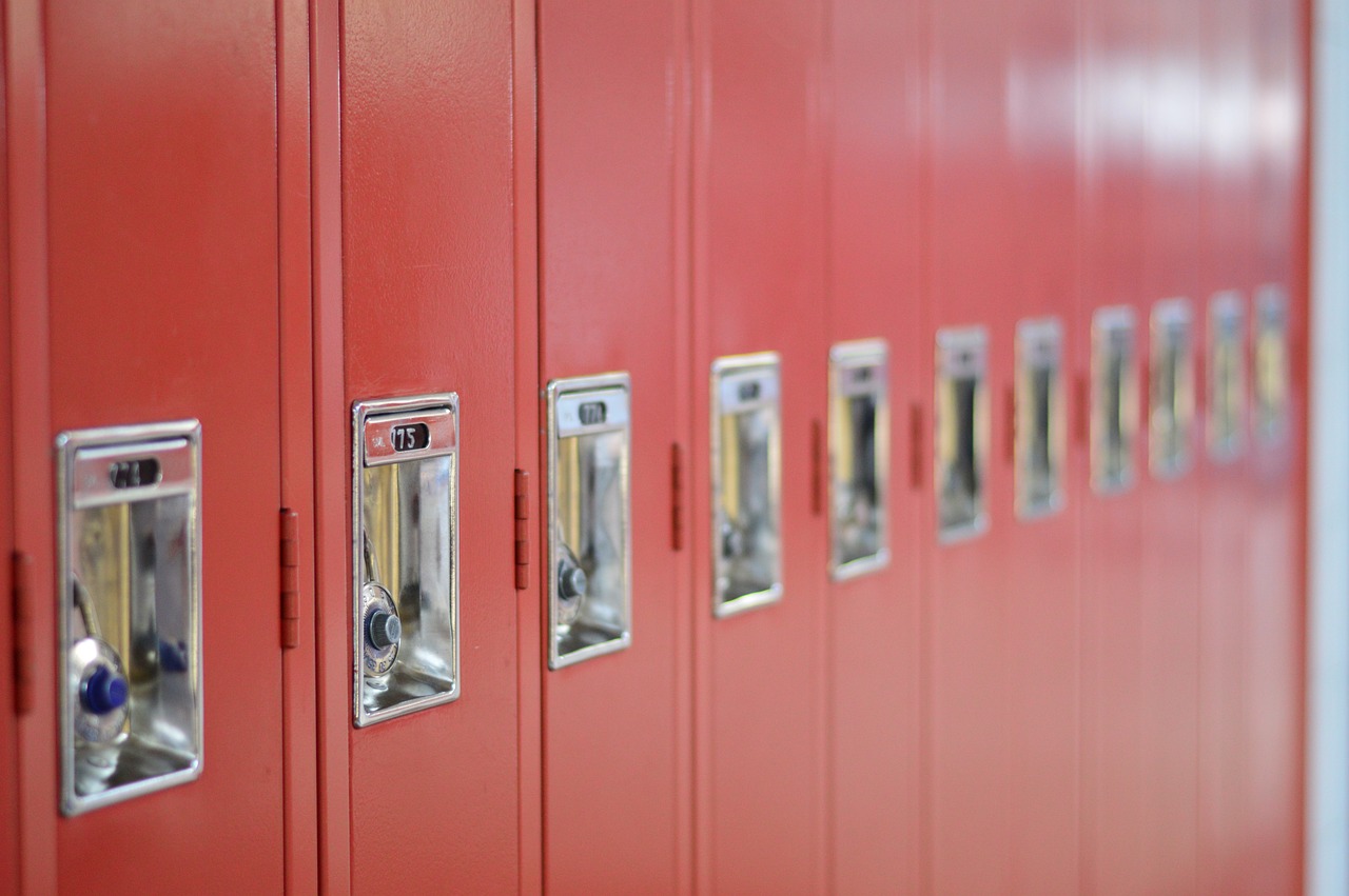 Lockers in a high school.