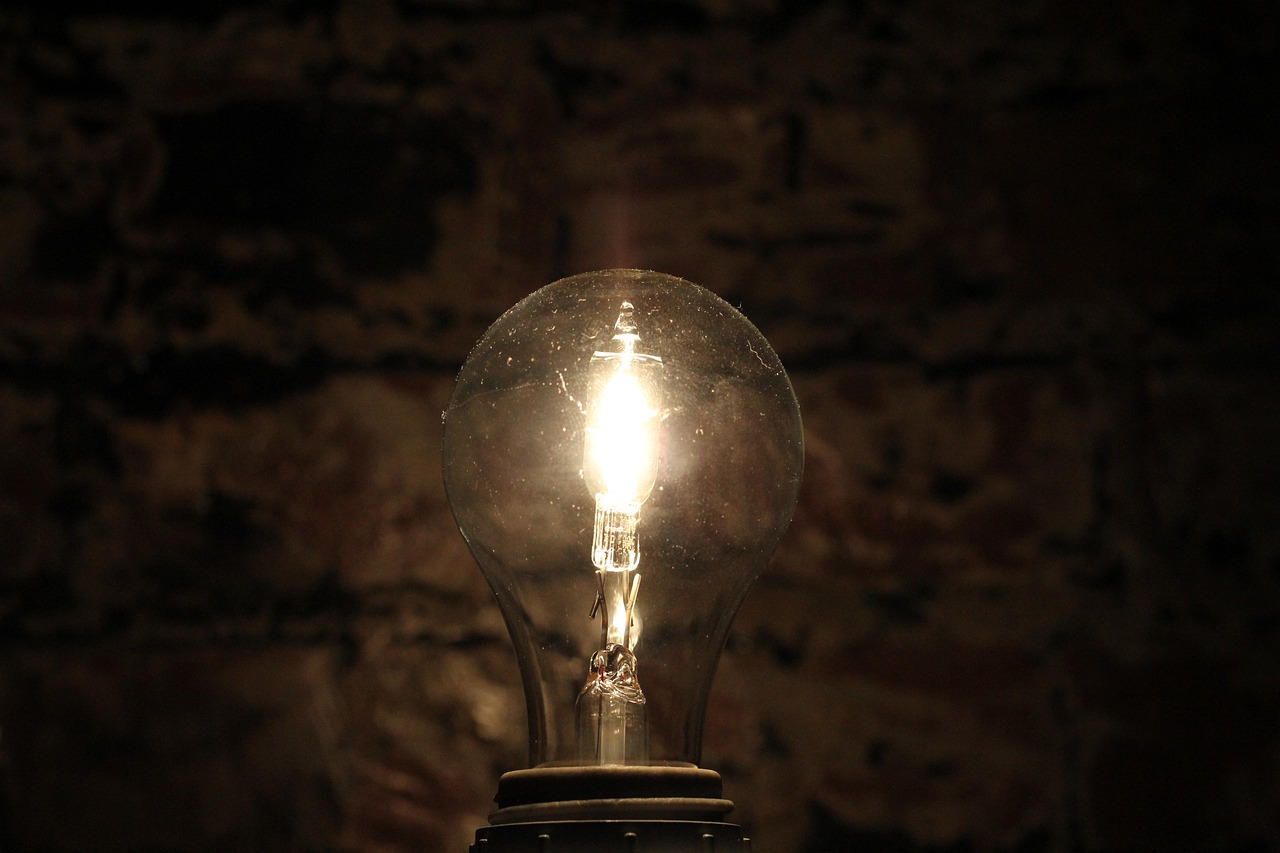 light, light bulb, brick