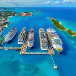 aerial photography of white and blue cruise ships during daytime
