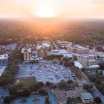 aerial view of city during sunset
