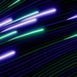 Abstract streaks of purple and green light