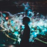 silhouette of person on blue digital wallpaper