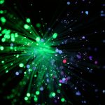 Abstract explosion of green and purple lights